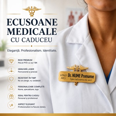 Ecusoane Medicale Personalizate cu Caduceu – Eleganță, Profesionalism și Identitate Vizuală